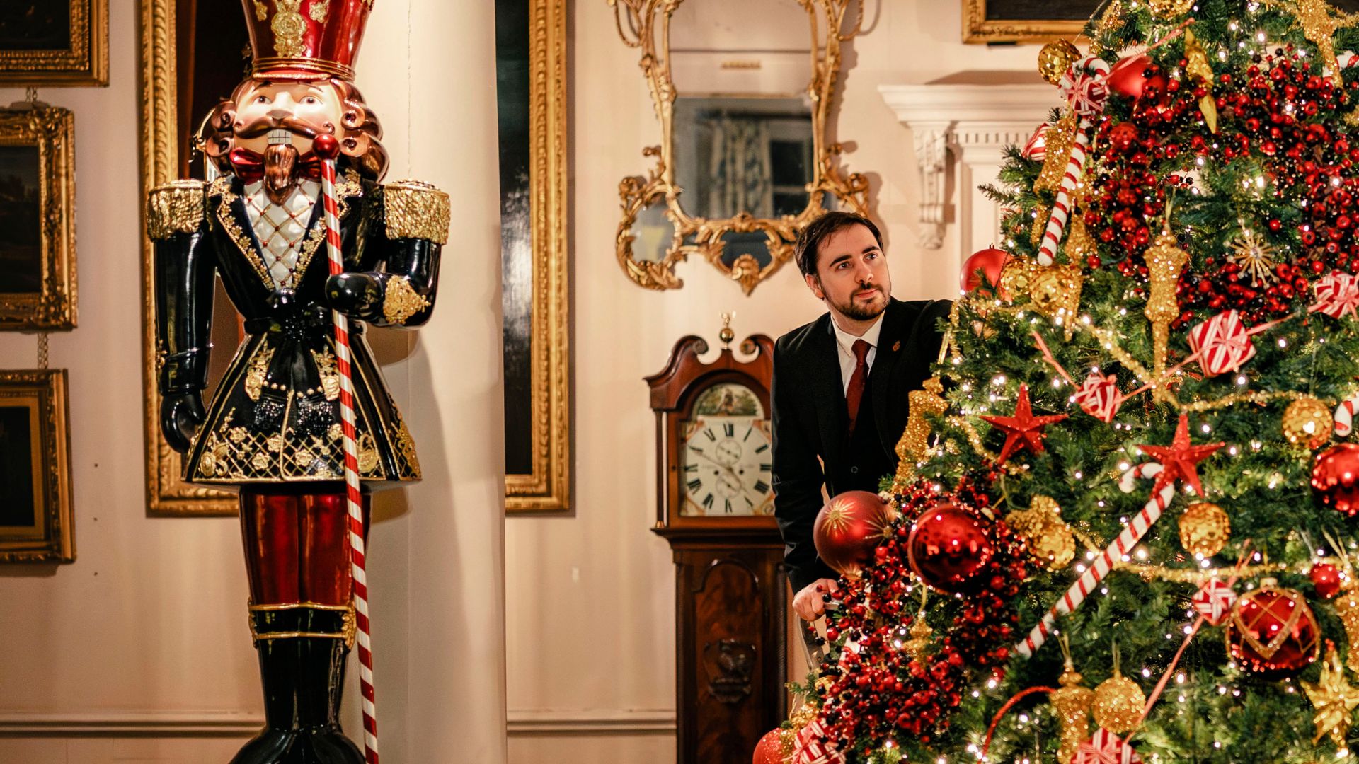 Christmas tree in the Entrance Hall at Dumfries House estate in Ayrshire, Scotland.